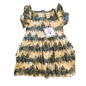 NWT Kate Quinn Watercolor Pine V-Ruffle Dress Bamboo 6-12m